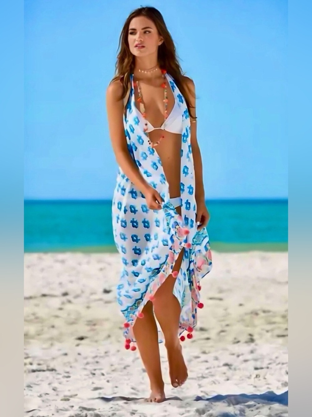 Lilly Pulitzer Waterside Wrap To The Sea Engineered Beaded & Poms Swim Cover Up